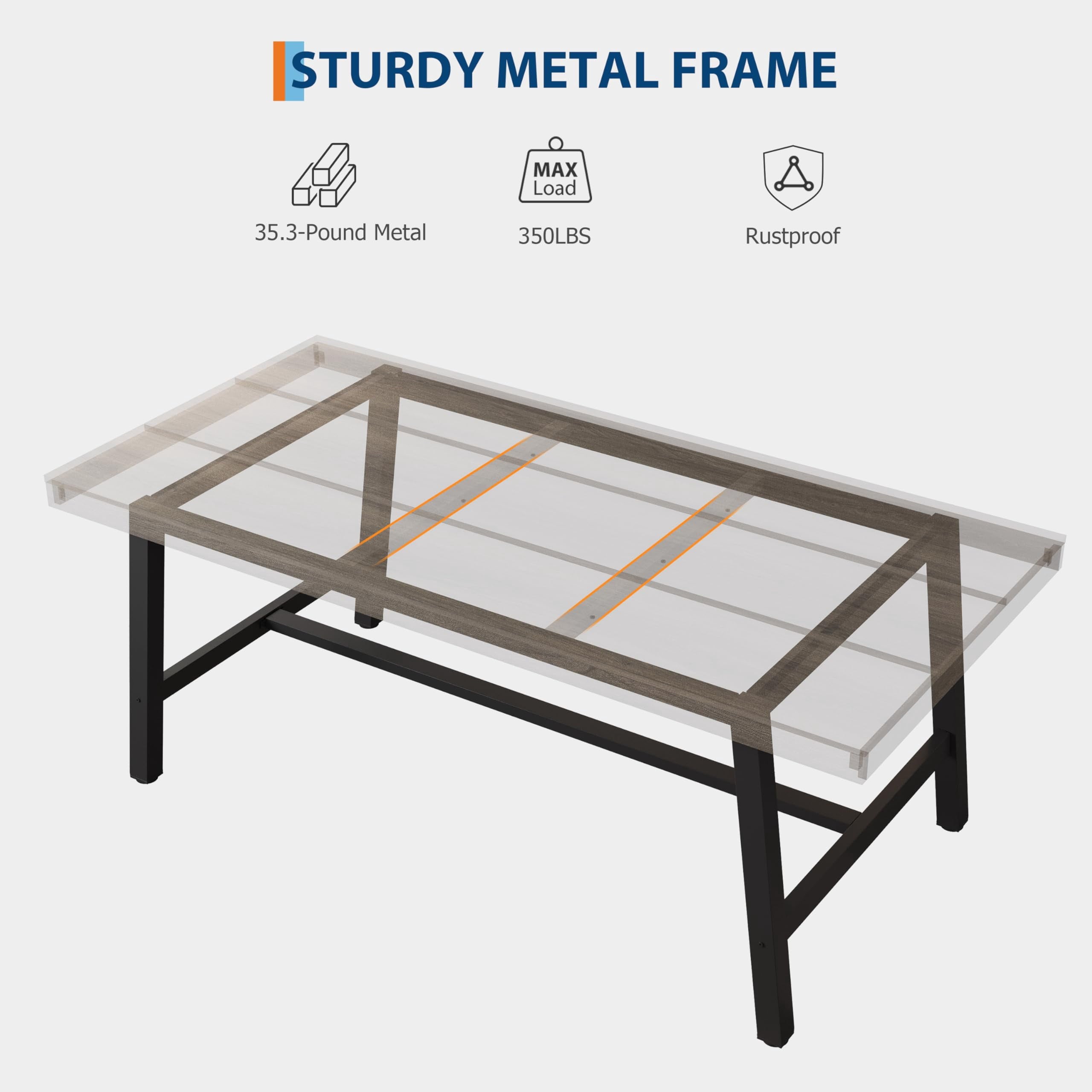 70.87 Inch Long Large Rectangle Dining Table for 6-8 People, Modern Kitchen Dining Room Table with Rustic Wooden Tabletop & Strong Metal frame(Only Gray Walnut Table)