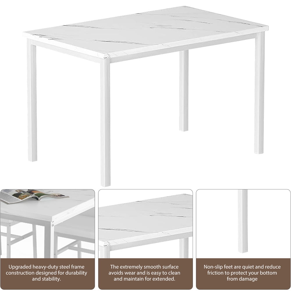 UHOMEPRO Dining Table Set for 4, 5 Piece Dining Room Table Set with Gray Velvet Upholstered Chairs, White Faux Marble Pattern Rectangle Kitchen Table Set for Breakfast Nook Small Space