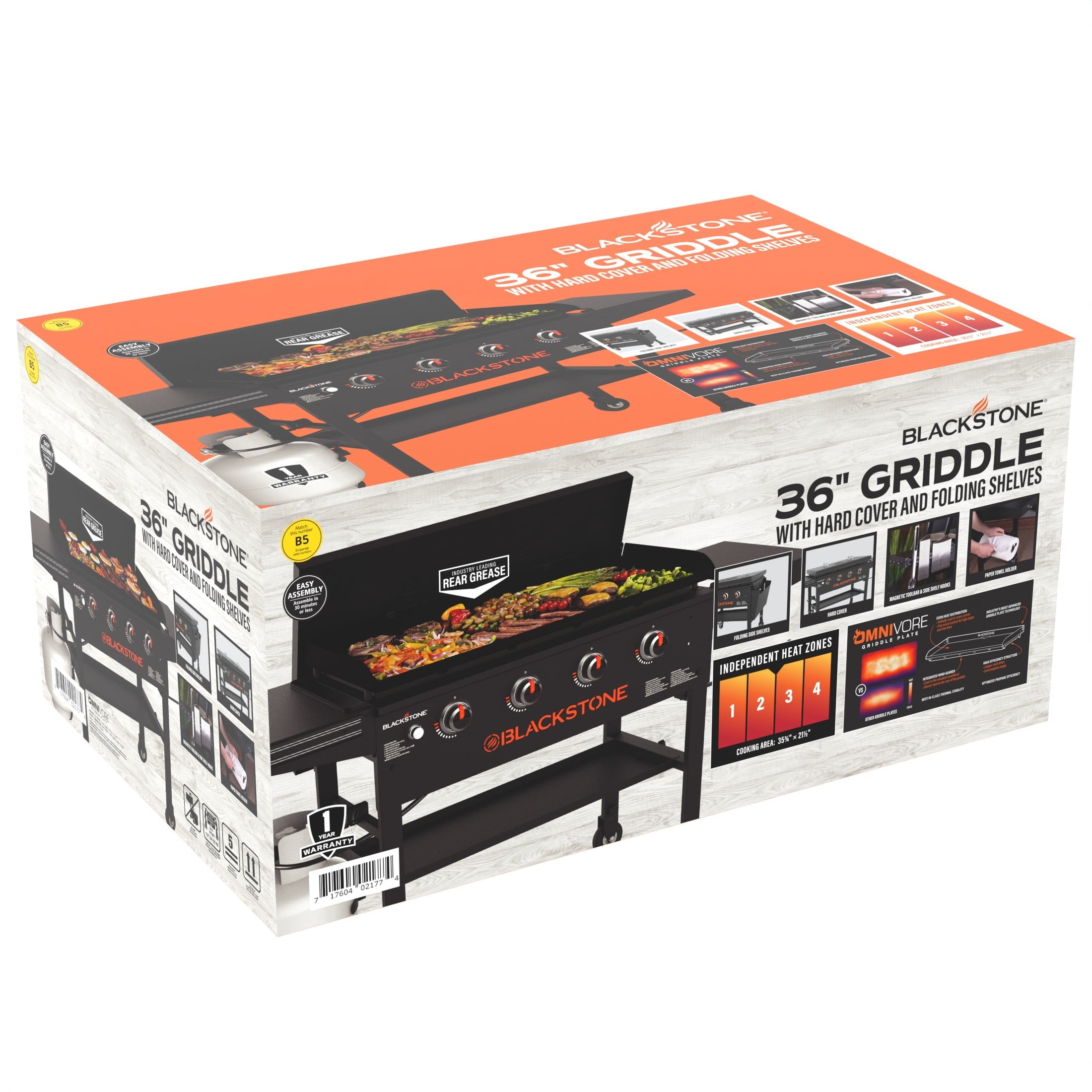 Blackstone Original Outdoor Griddle, 4-Burner 36 Flat Top Grill with Hard Cover, Black