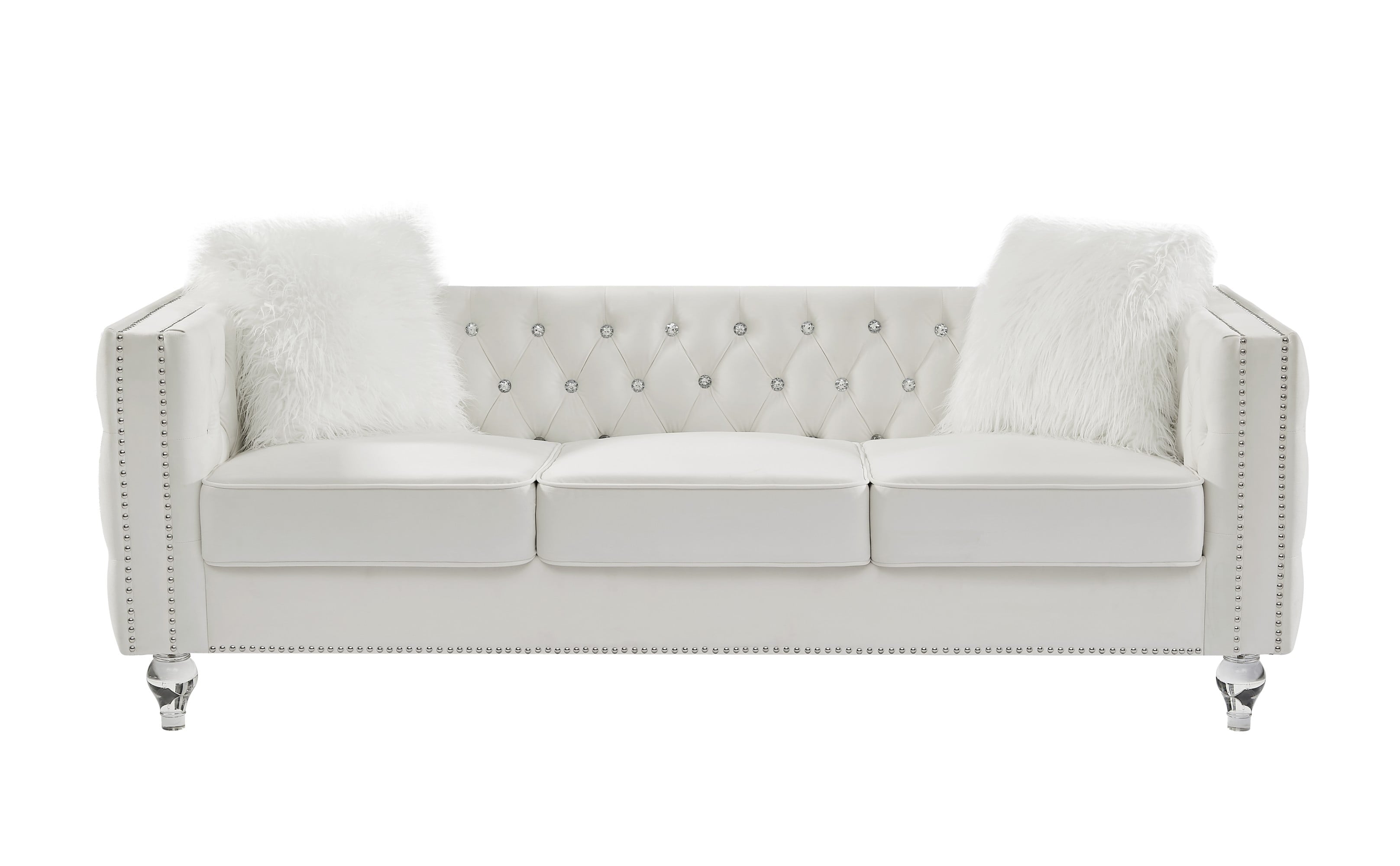 Gewnee 86.6 Modern Sofa Couch,Teddy Velvet 3 Seaters Comfy Couch with Deep Seat for Living Room,2 Pillows,Beige