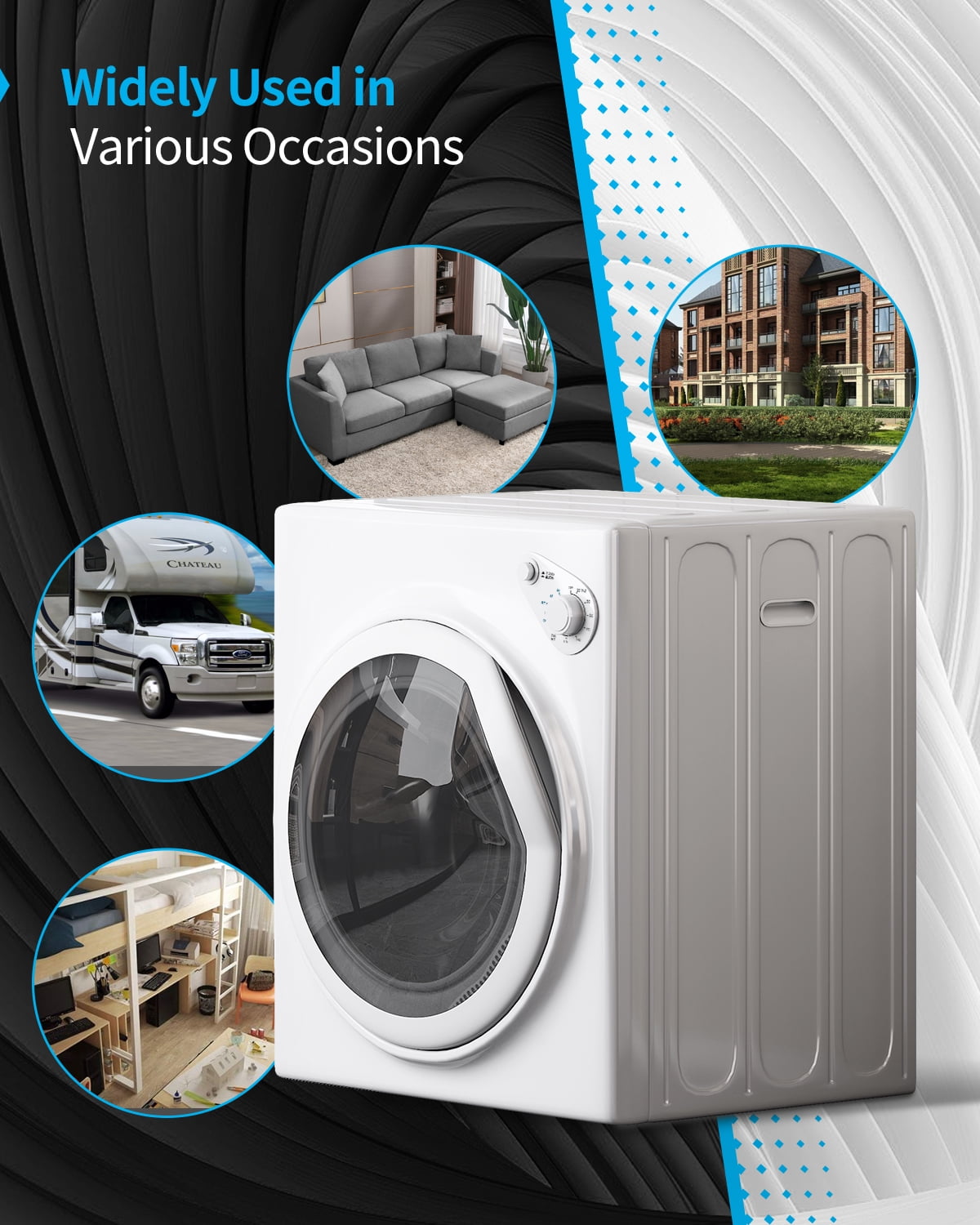 TABU 2.6 cu ft Portable Dryer for Clothes, 8.8 lbs Compact Dryer, Electric Dryer for Apartment,White