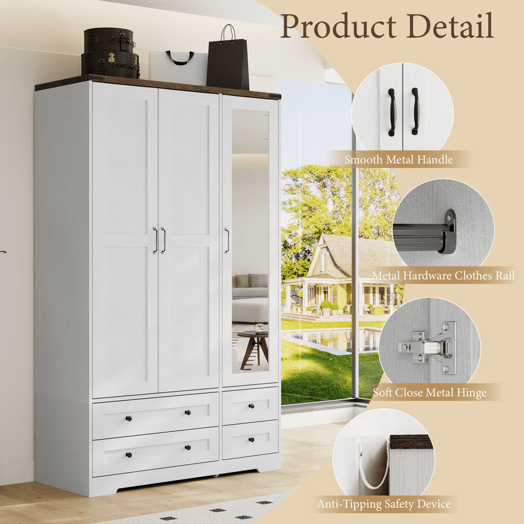 Brafabhome 71H Armoire Wardrobe Closet with 2 Drawers, Farmhouse 2 Doors Armoire Cabinet with Hanging Rod, Modern Freestanding Wardrobe Clothes Cabinet for Bedroom | Gray