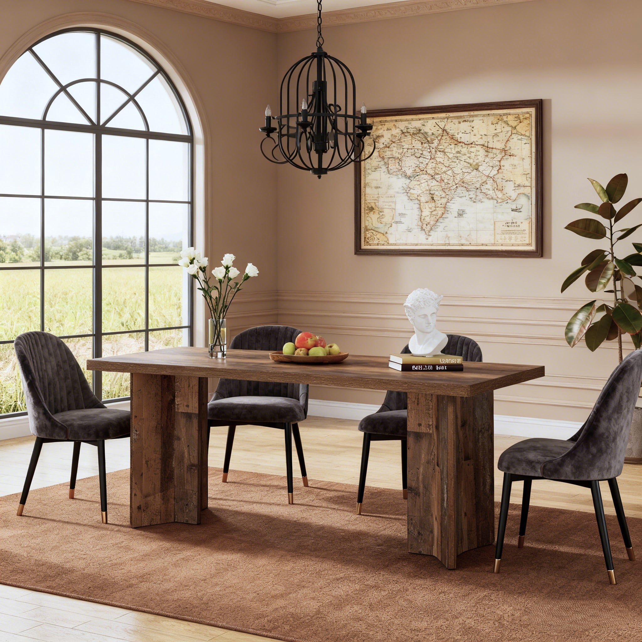 Fnova 63 Rectangular Modern Dining Table, Wooden Modern Kitchen Table for 6 People for Dining Room, Warm Brown (Chairs Not Included)
