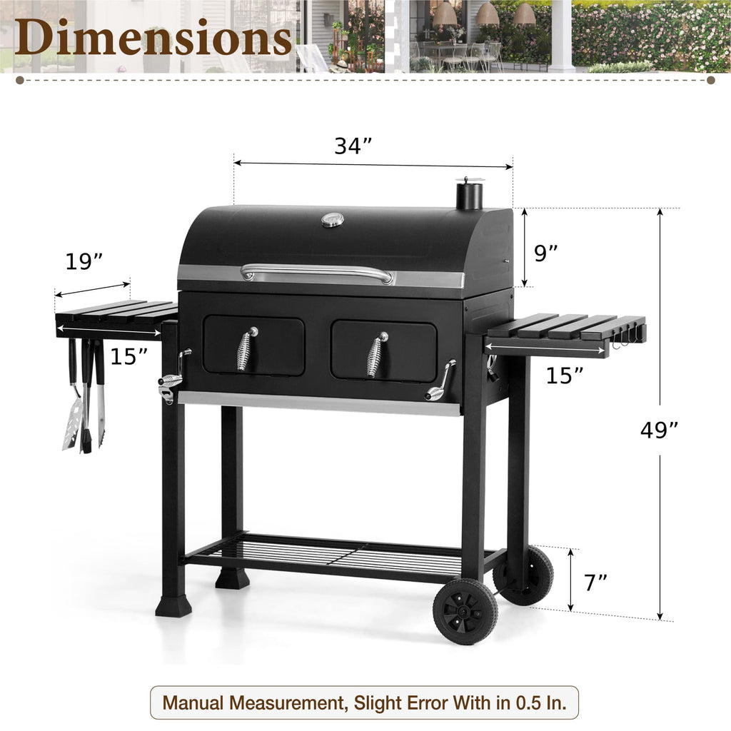 MF Studio 34'' Extra Large Charcoal Grill with 794 SQIN Cooking Area Heavy Duty Barbecue Grill for Outdoor - Black