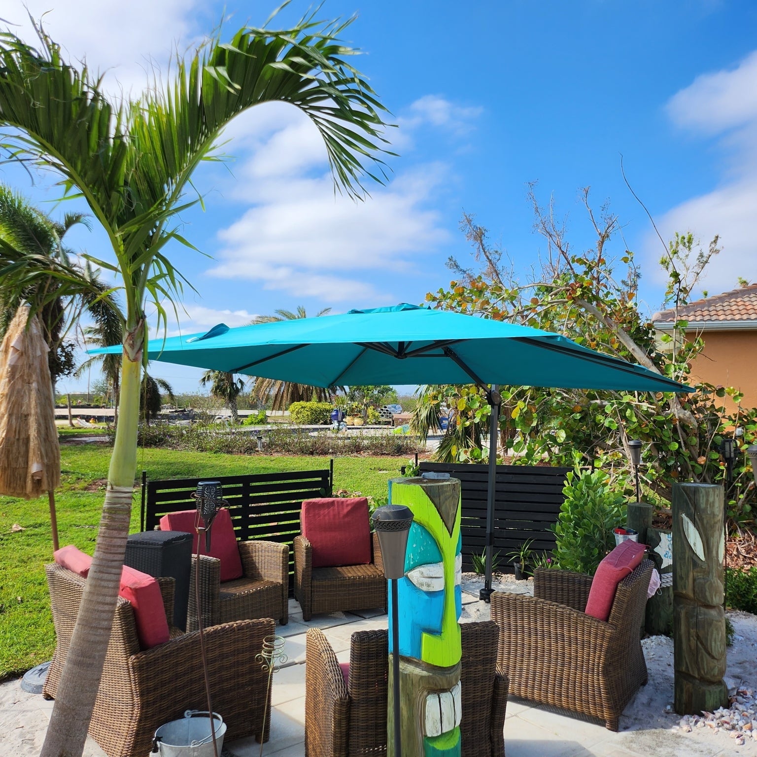 PURPLE LEAF 9x11.5 Ft Cantilever Umbrella Rectangle Outdoor Patio Umbrella Large Offset Hanging Umbrella Aluminum Umbrella with 360°Rotation Adjustable Garden Pool Umbrella,Turquoise Blue