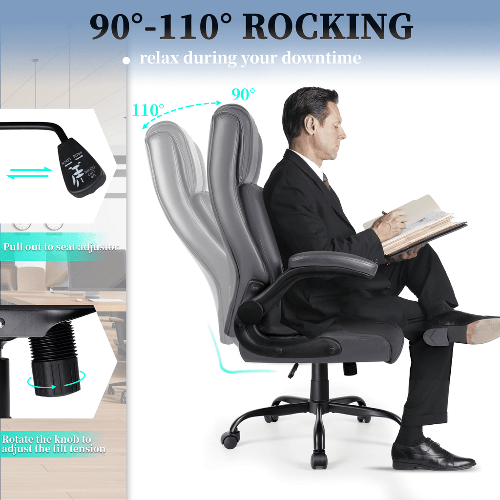 BOSSIN 400lbs Executive Office Chair with Foot Rest, Ergonomic Heavy Duty Big and Tall Desk Chair with Adjustable Headrest, High Back PU Leather Comfy Computer Chair