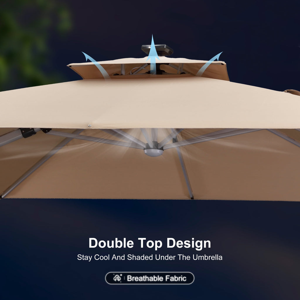 PURPLE LEAF 9 x 12FT Deluxe Rectangle Solar Powered LED Patio Umbrella with Base, Large Offset Cantilever Umbrella with 360° Rotation, Navy Blue
