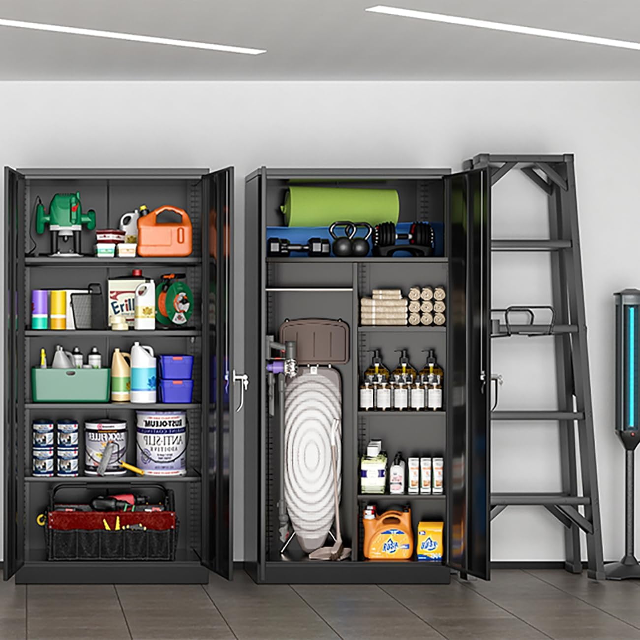 SUNCROWN Garage Storage Cabinets with Doors and Shelves, 72 Steel Tool Locking Cabinet, Metal Storage Cabinet for Home Office, Warehouse, School (White)