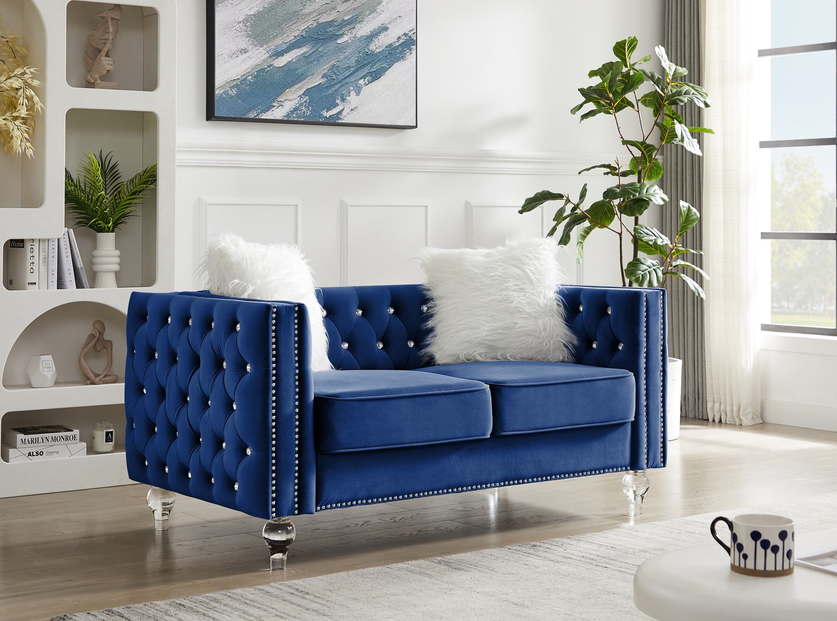 Gewnee 86.6 Modern Sofa Couch,Teddy Velvet 3 Seaters Comfy Couch with Deep Seat for Living Room,2 Pillows,Beige