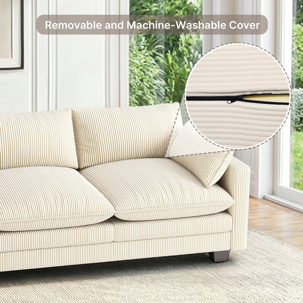 110 Cloud Couches for Living Room, Noelse 3 Seater Cloud Sofa with Double Layer Cushion and Deep Seat, Cream Couch with Washable Cover, Corduroy Fabric, Beige