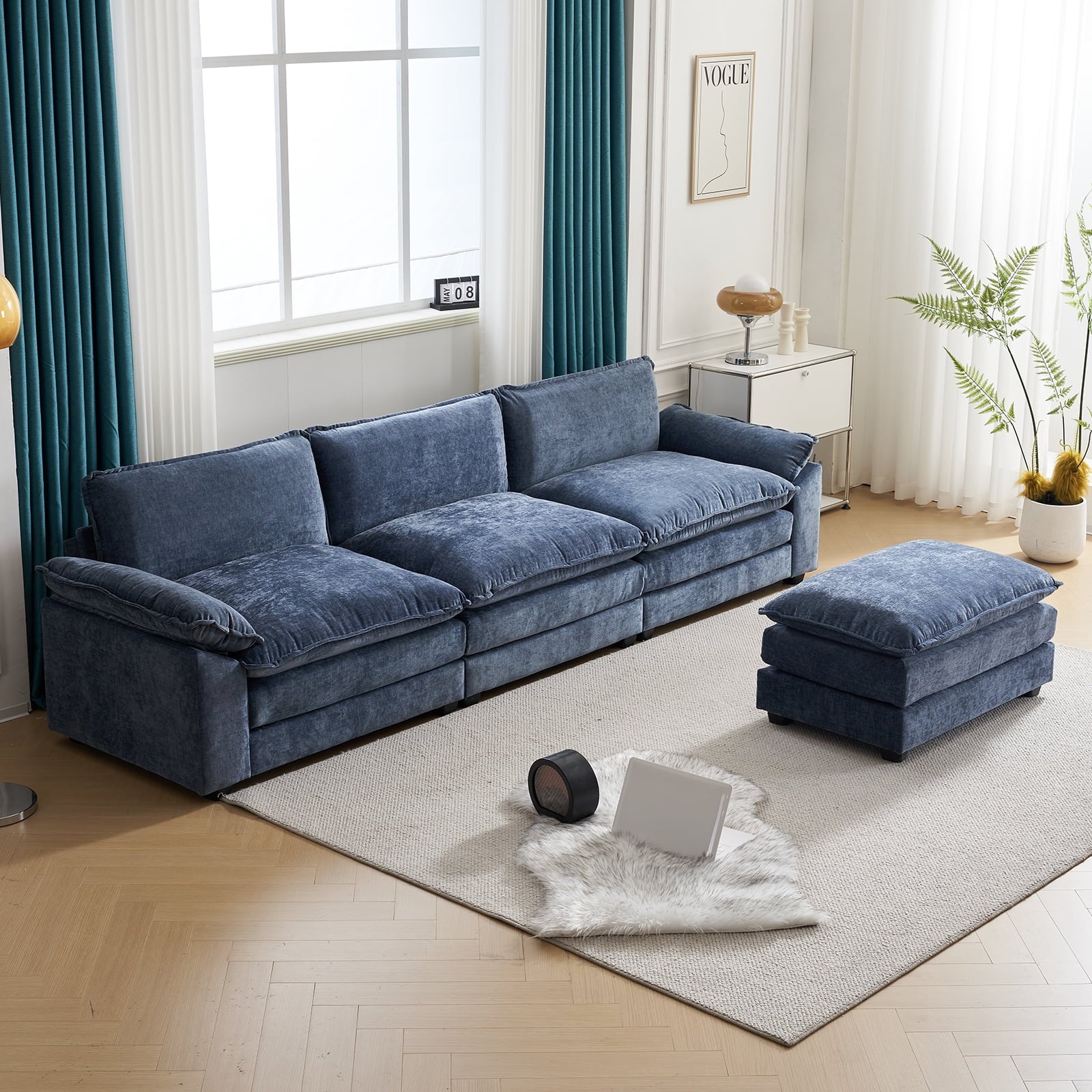 Ktaxon Sectional Sofa L Shaped Couch with Chaise Living Room Sleeper Set, 2 Seats with Chenille and Double Layer Cushions 86 W Beige