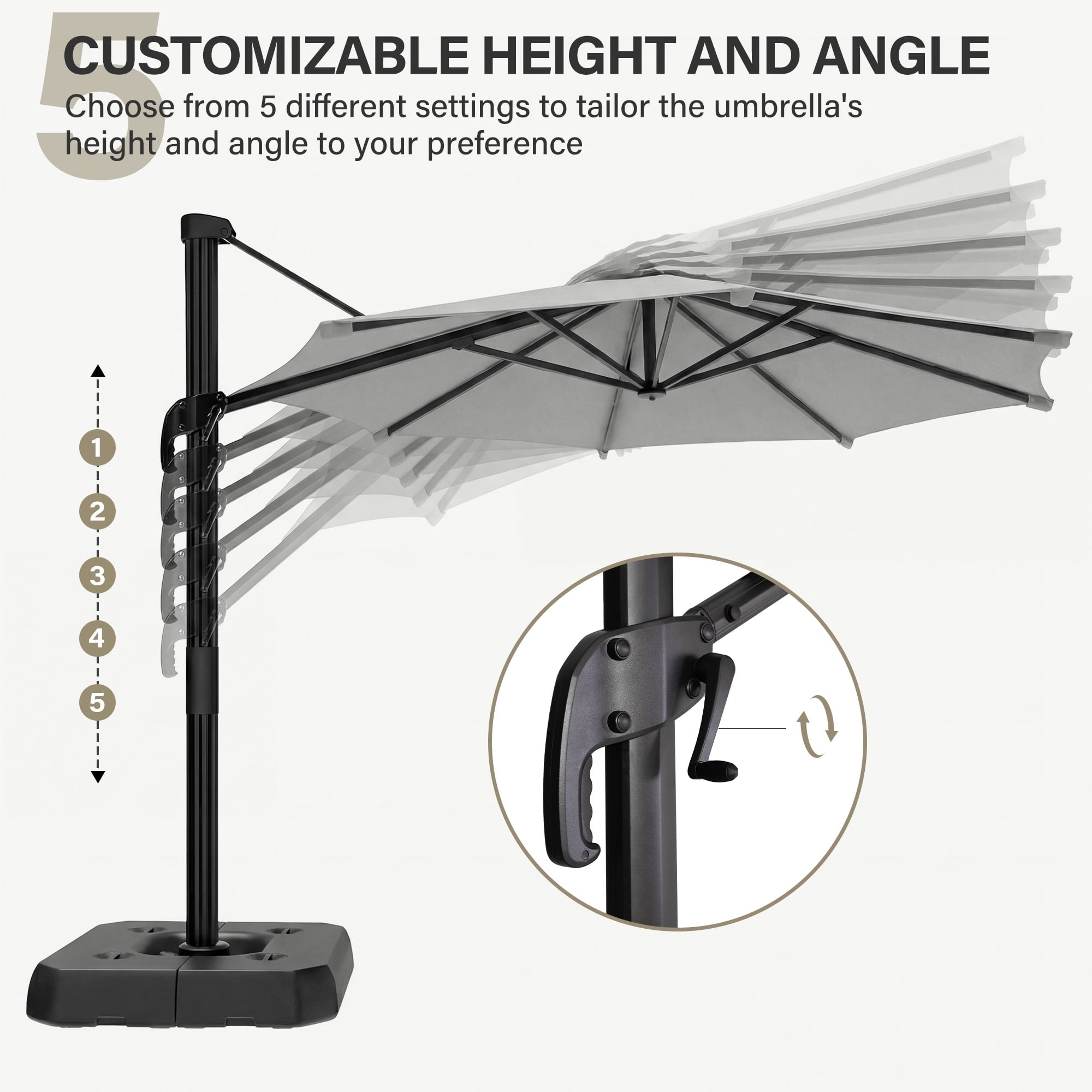 LAUSAINT HOME 10 Feet Patio Umbrella, Outdoor Large Cantilever Round Windproof Patio Offset Umbrella with 360° Rotation for Backyard, Gray