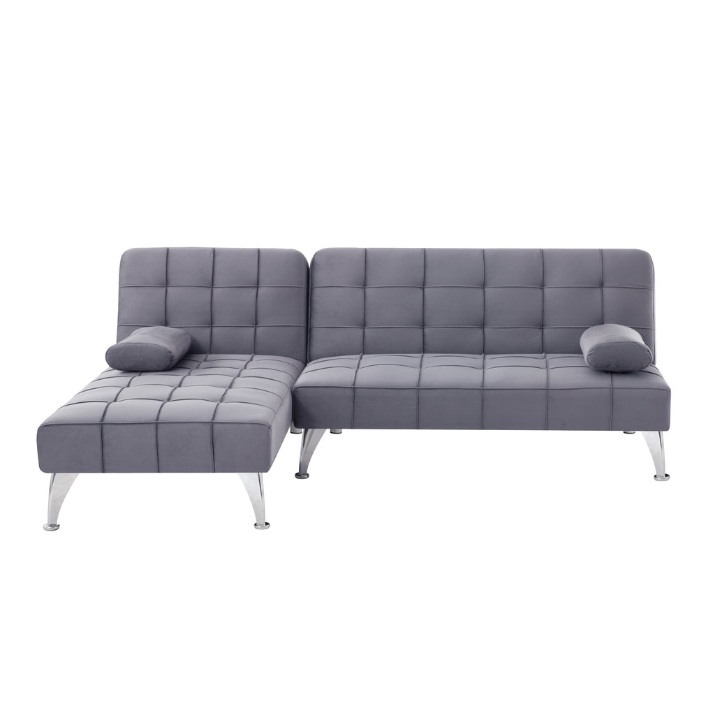 Gewnee 78.35”L-Shaped Velvet Reversible Sectional Sleeper Sofa,Futon Sofa with Adjustable Split Back & Chaise,Couch for Home,Office and Guest Room.Black