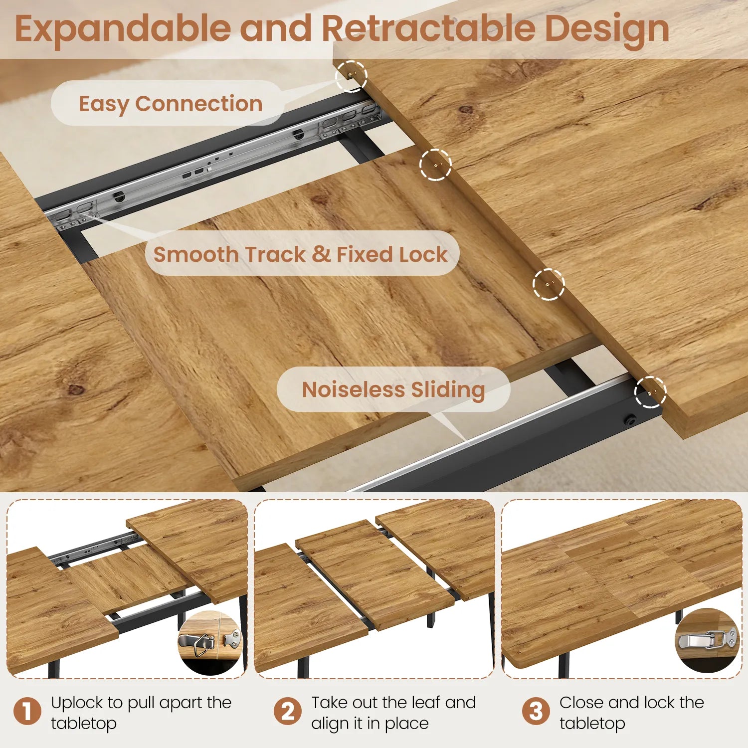 63.2-78.2 Extendable Dining Room Table,Modern MDF Dining Table Set for 4-8,Space Saving Dining Room Table Compact for Living Room, Apartment