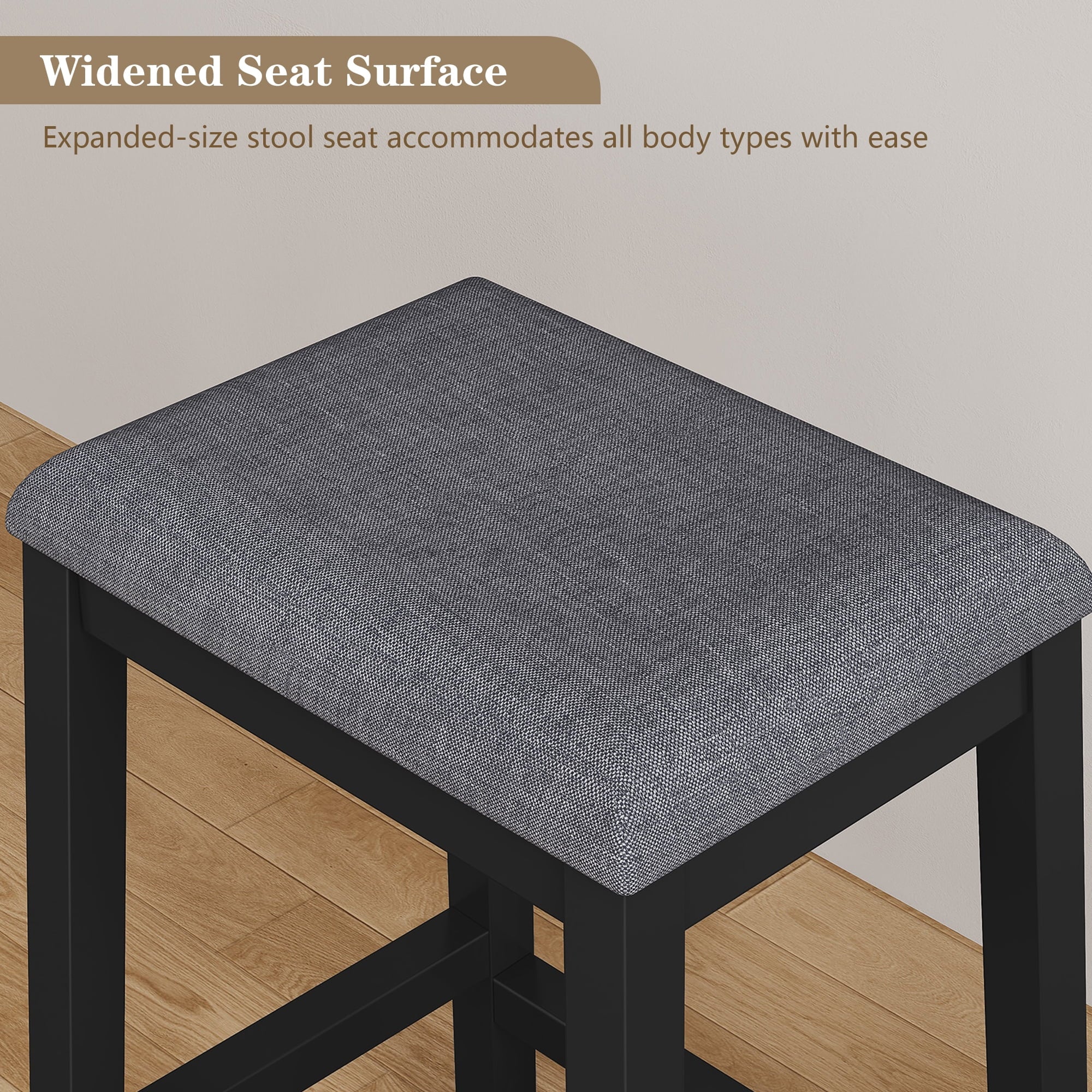 HLR 24.8 Bar Stools, Farmhouse Set of 2 Bar Chairs with Cushion for Kitchen, Dining Room, Cafe Black
