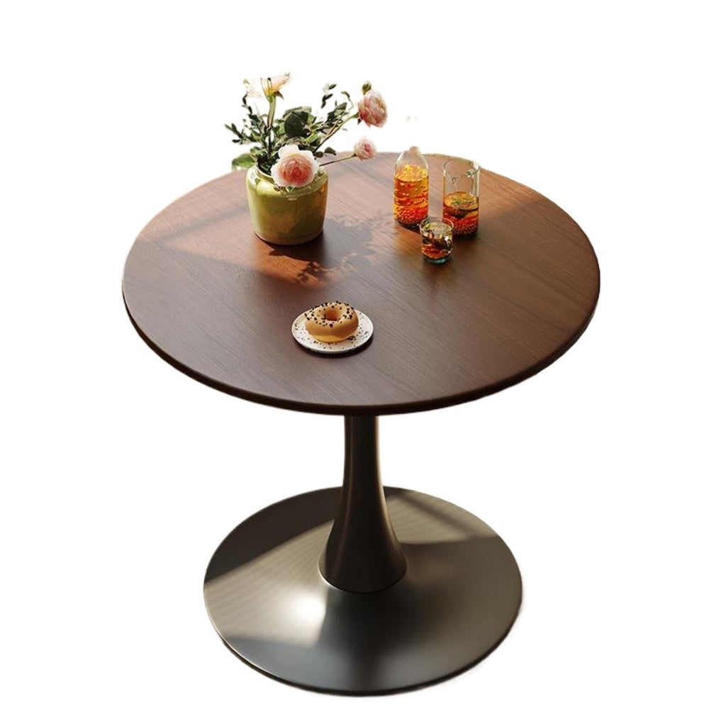 GDF Studio 24 Round Modern Dining Table, Wooden Top Tulip Table with Steel Pedestal Base, Kitchen Table, Walnut