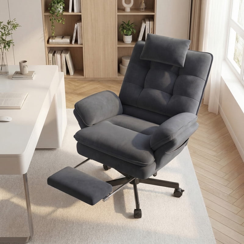 Hawsaiy Big and Tall Office Chair with Footrest, Ergonomic Executive Desk Chair with Flip-Up Arms, Reclining High Back Computer Chair with Headrest & Side Pockets, White