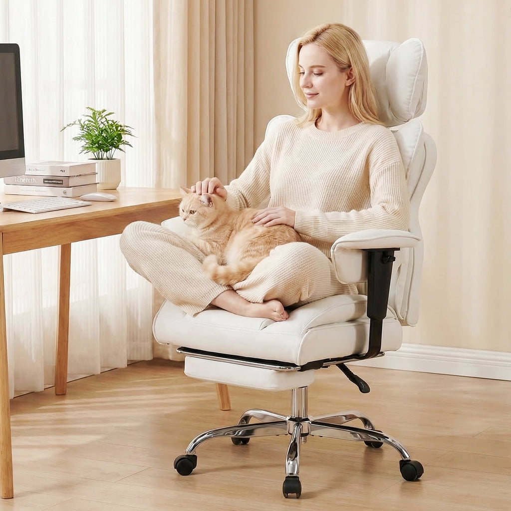 CONCETTA Ergonomic Office Chair 400LBS for Big & Tall, Heavy Duty Desk Chair with Reclining Back, Footrest, Luxurious PU Leather, Black
