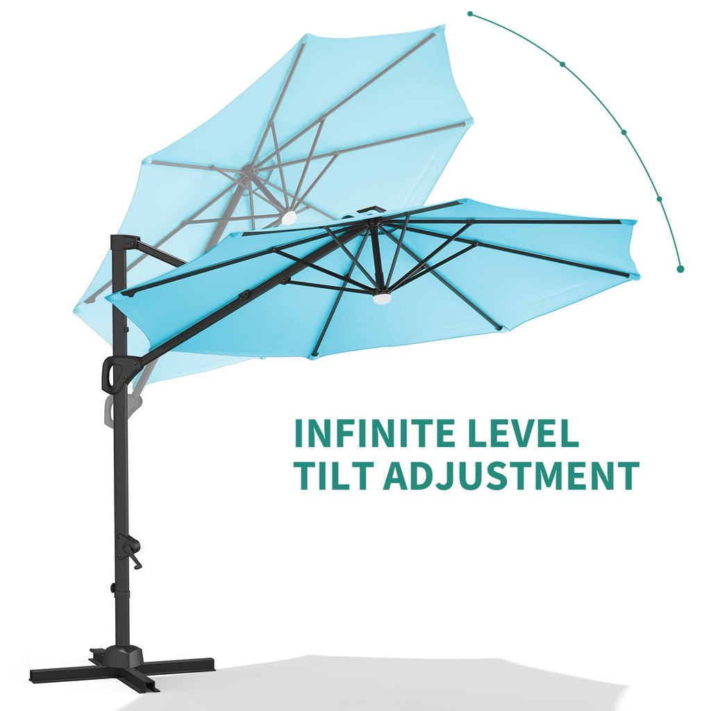 360° Rotating Cantilever Patio Umbrella – Heavy-Duty Waterproof Oxford Canopy, Adjustable Tilt, Rust-Proof Aluminum Frame, Easy Crank, Cross Base – Large Sun Shade for Garden, Poolside, Patio – Grey