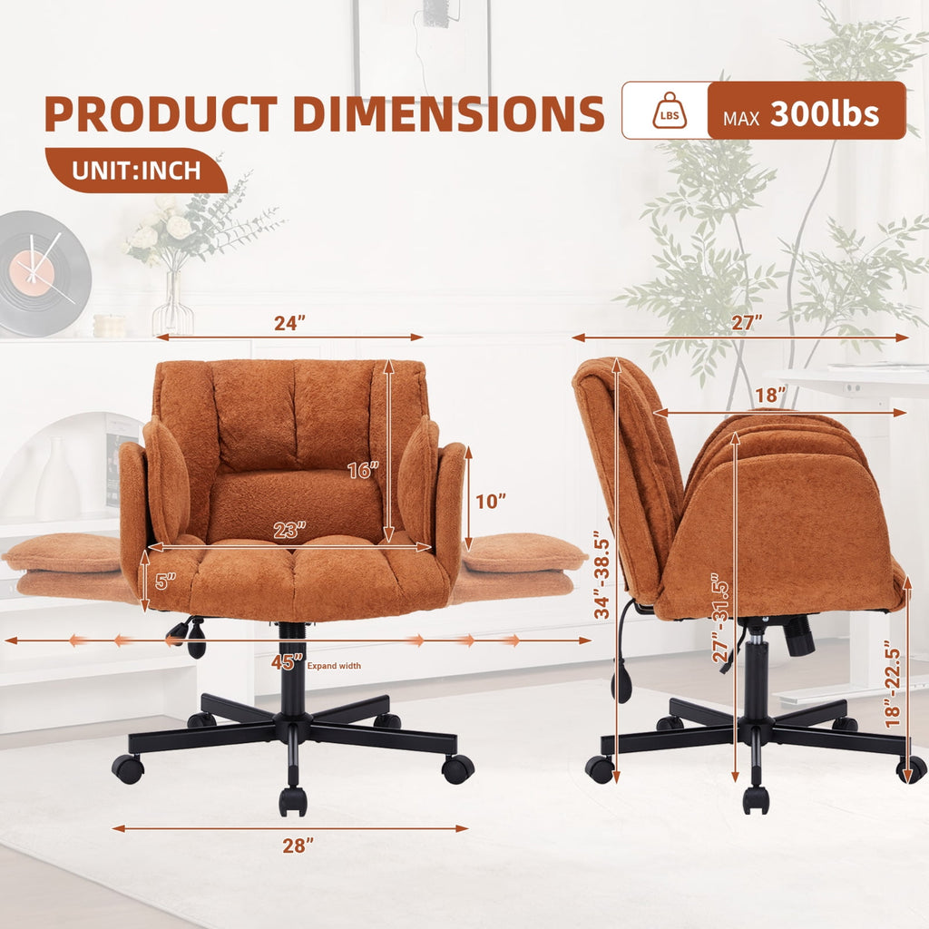 Cross Legged Office Chair with Wheels & Dynamic Airbag Lumbar Support, Criss Cross Wide Seat, 5-Position Fold-Down Armrests, Swivel Vanity Chair for Home Office, Dark Green