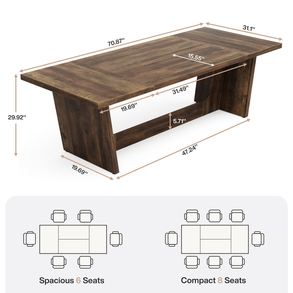 Fnova 70.87 Rectangular Dining Table for 4-6 People, Farmhouse Wood Kitchen Table with Sturdy Legs, Easy to Assemble