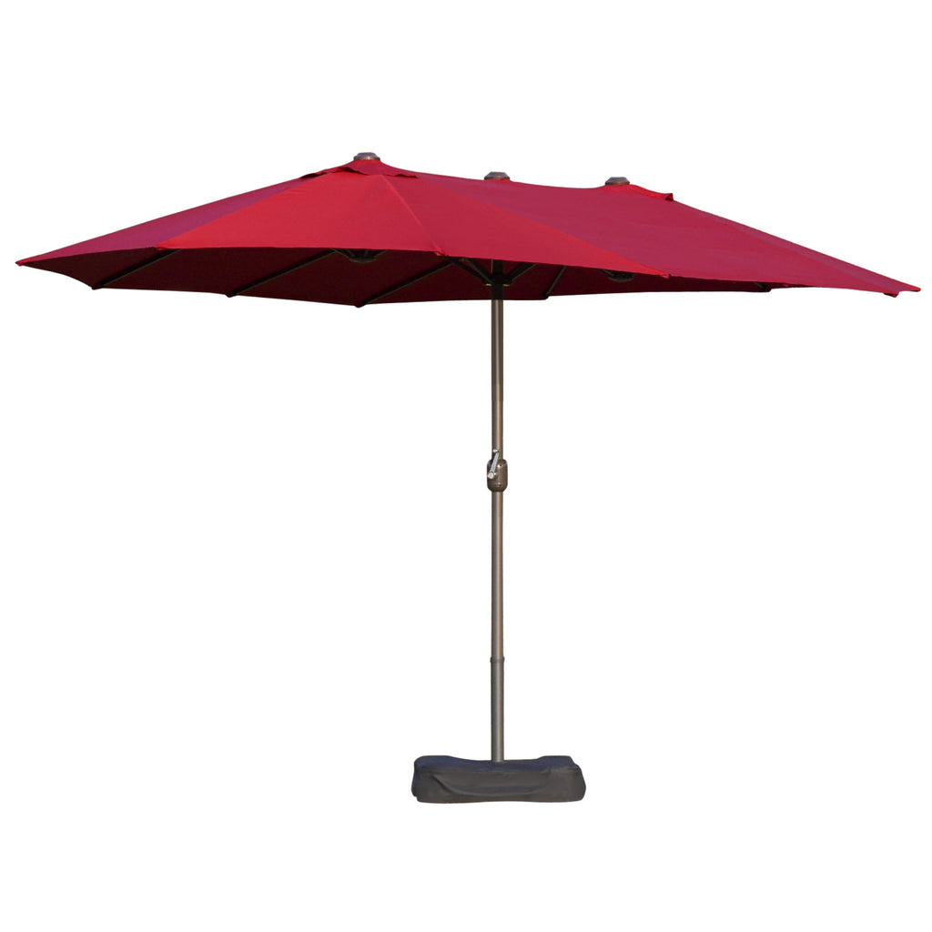 Outsunny Patio Umbrella 15' Steel Rectangular Outdoor Double Sided Market with base, Sun Protection & Easy Crank for Deck Pool Patio, Beige