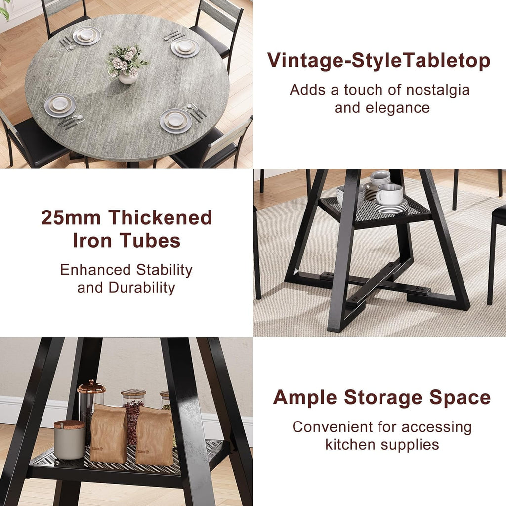 Behome 42” Round Dining Table for 4-6,Wooden Kitchen Table with Storage Shelf,Farmhouse Circle Tables for Dining Room, Living Room