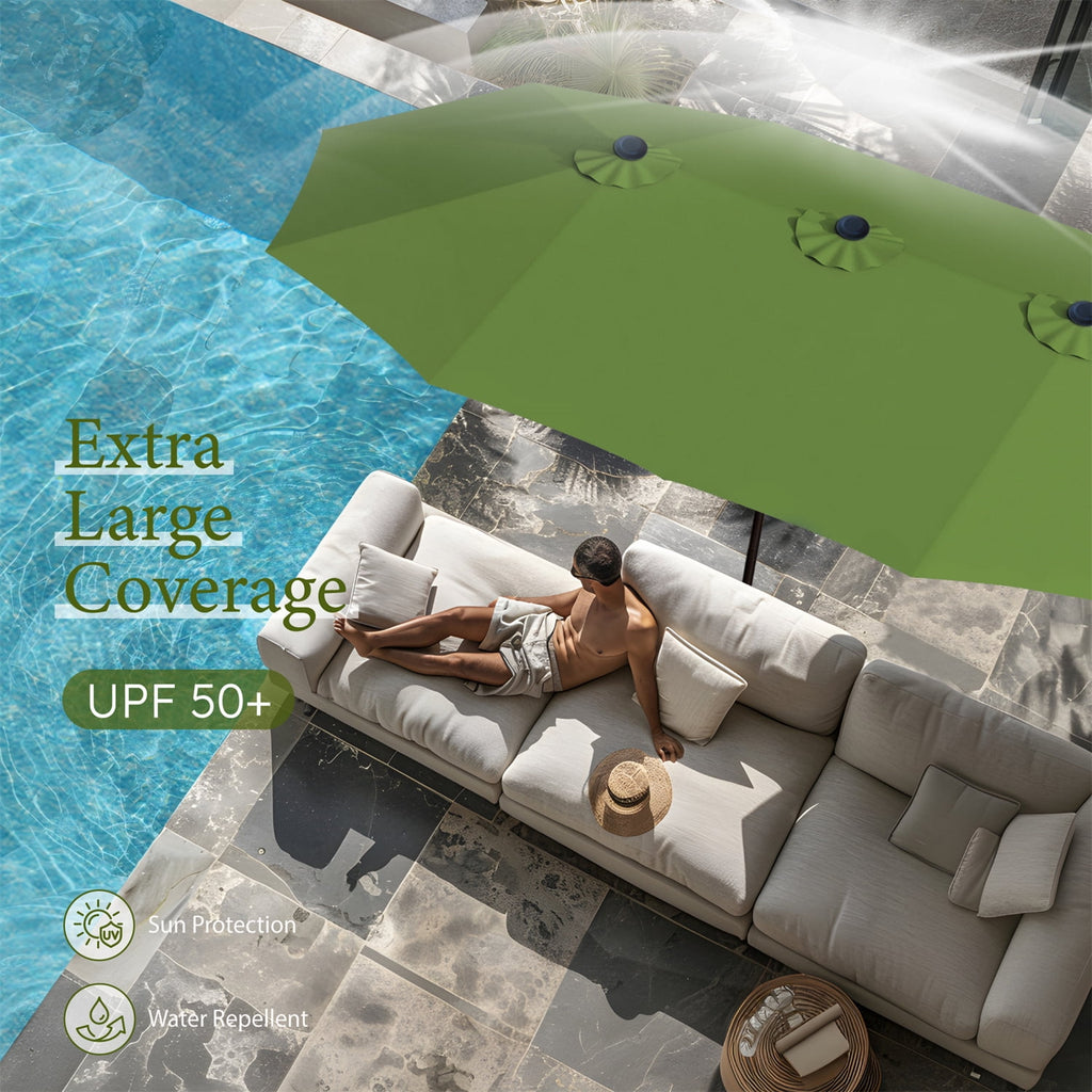 SUMMIT LIVING 15 ft Large Patio Umbrella with Base (Included) Double-Sided Rectangular Outdoor Deck Umbrella for Outside - Beige
