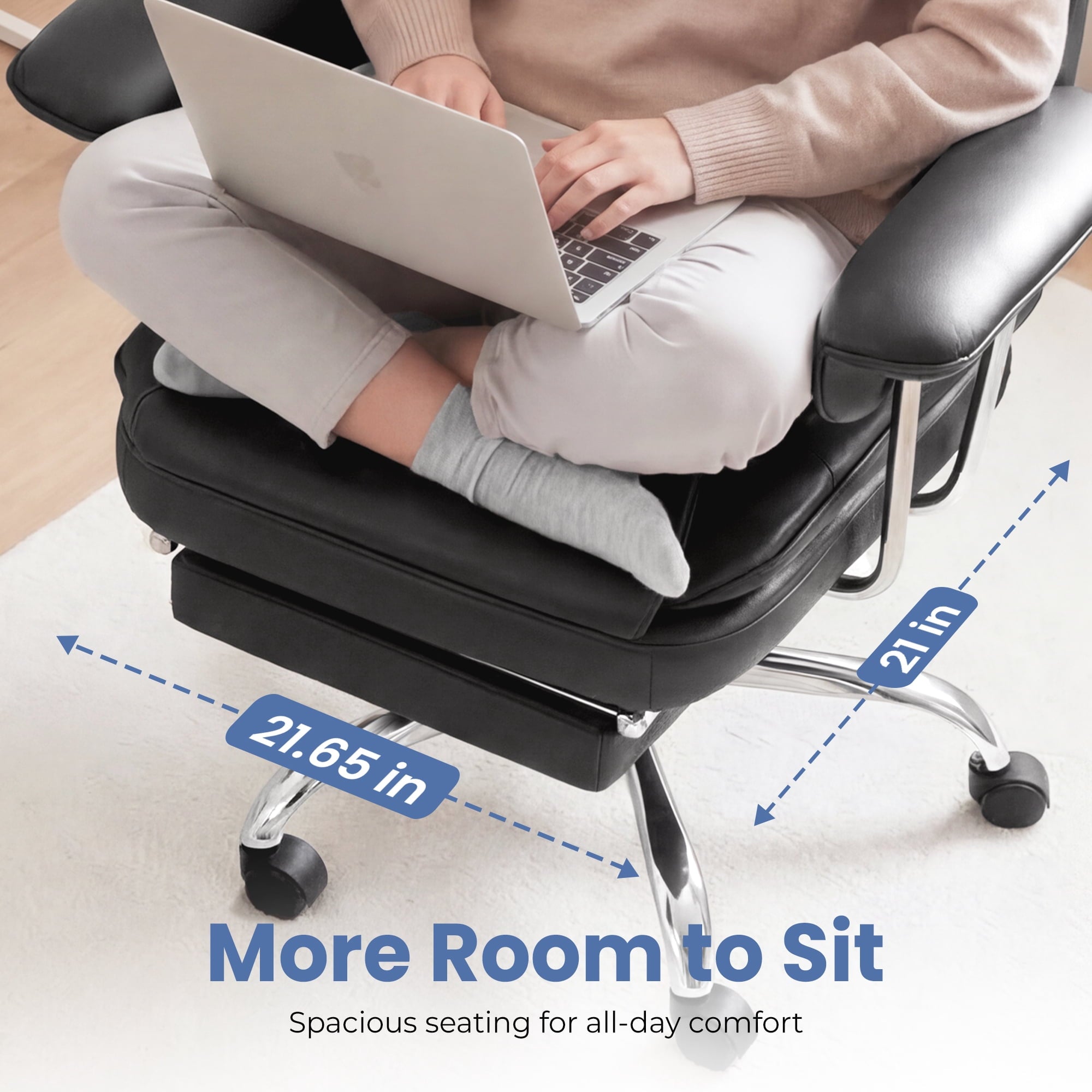 CELTOSS Executive Office Chair 400LBS, High Back Computer Chair with Arms and Footrest, Ergonomic Desk Chair with Lumbar Support, 90–135° Reclining Office Chairs for Home Work, Fabric Blue