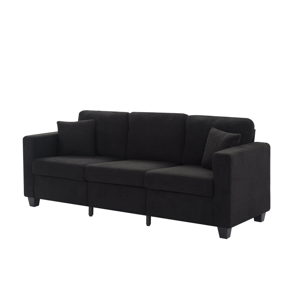 Gewnee 86.6 Modern Sofa Couch,Teddy Velvet 3 Seaters Comfy Couch with Deep Seat for Living Room,2 Pillows,Beige