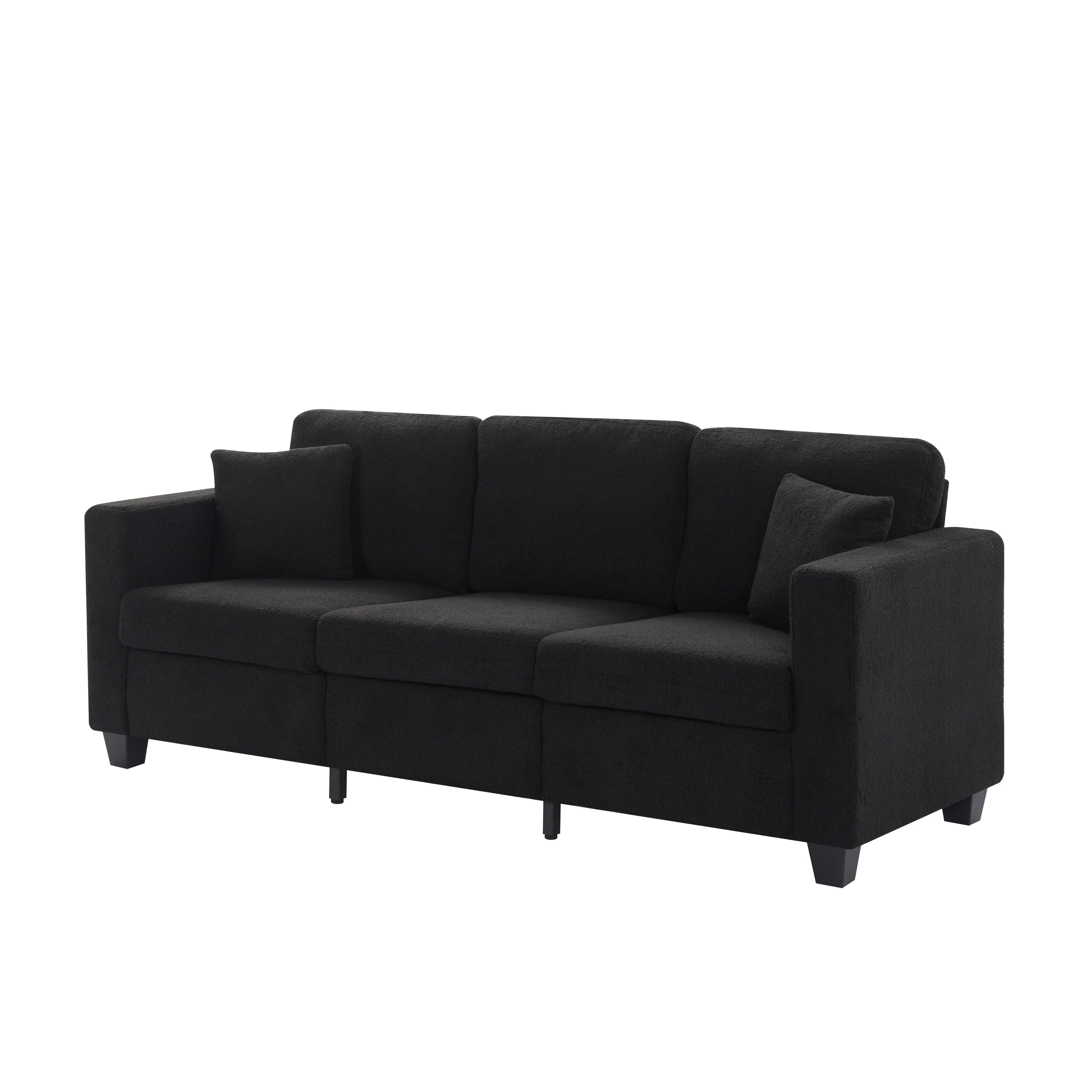 Gewnee 86.6 Modern Sofa Couch,Teddy Velvet 3 Seaters Comfy Couch with Deep Seat for Living Room,2 Pillows,Beige