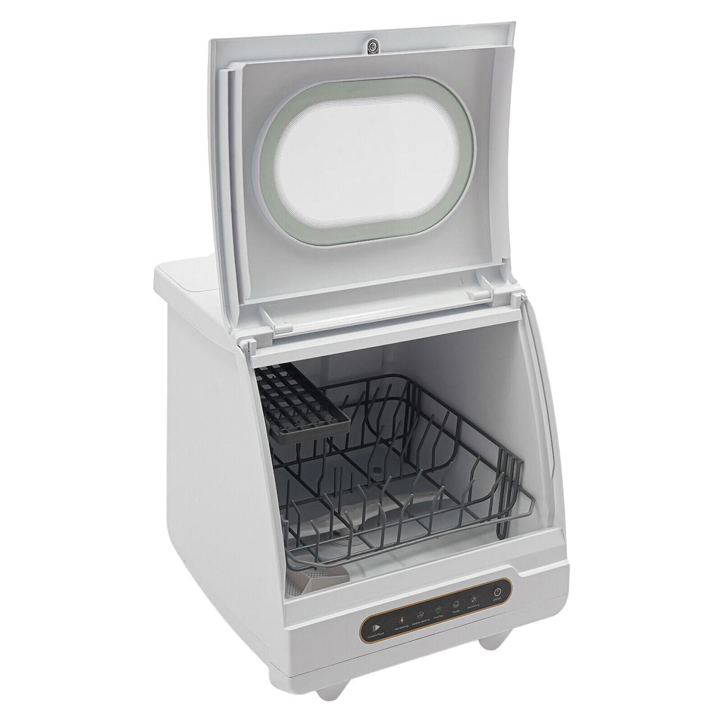 1200W Portable White Countertop Dishwasher Compact Dishwasher 5 Washing Programs