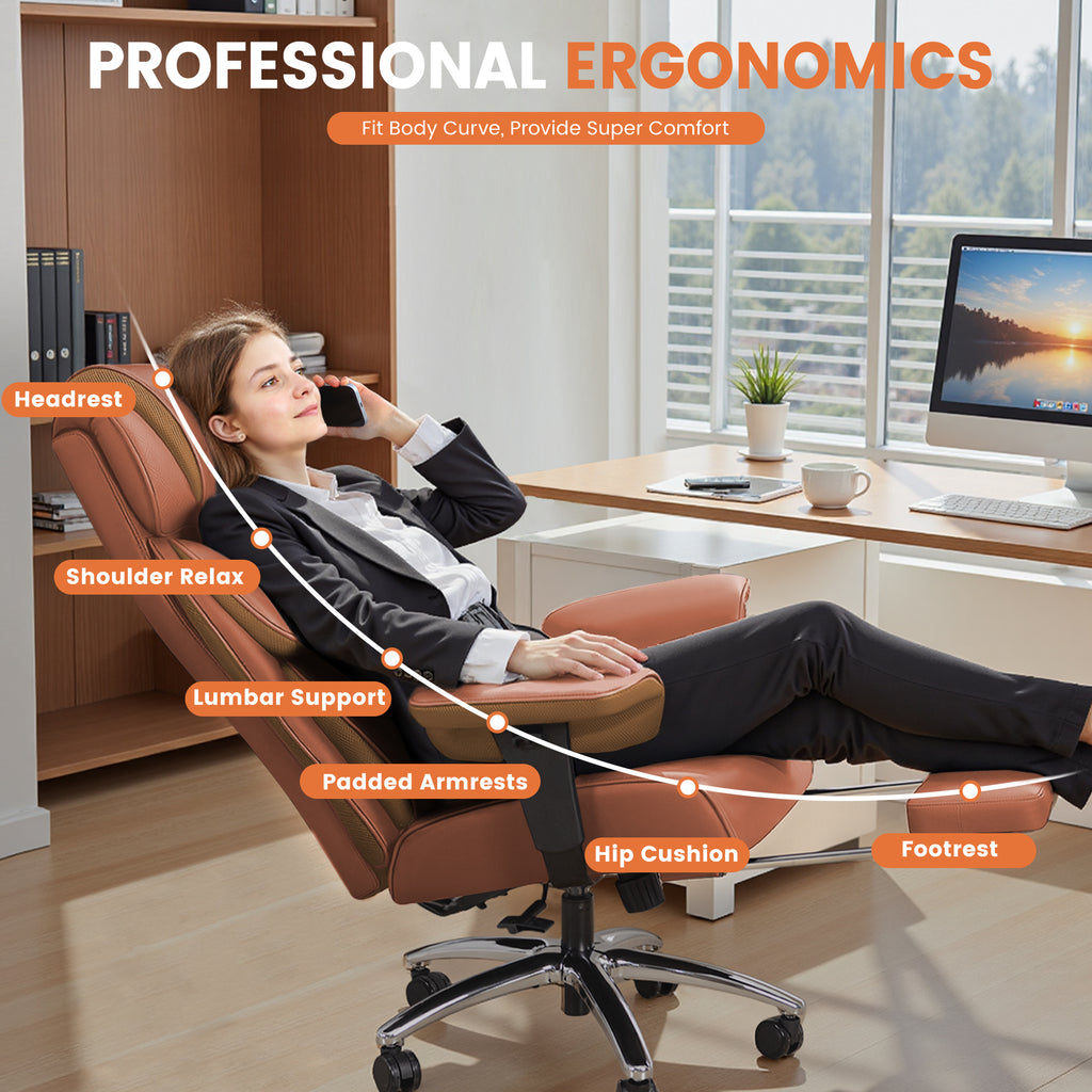 COOLHUT Big and Tall Office Chair 400LBS, Adjustable Headrest Ergonomic Computer Desk Chair, Executive Leather Chair with Adjustable Armrest, High Back Office Chair Havy Duty Design, Black