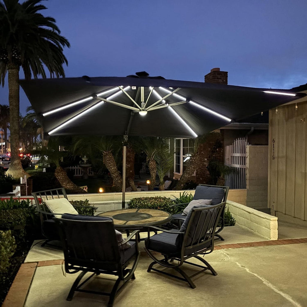 PURPLE LEAF 9x11.5 Ft Cantilever Umbrella Rectangle Outdoor Patio Umbrella Large Offset Hanging Umbrella Aluminum Umbrella with 360°Rotation Adjustable Garden Pool Umbrella,Turquoise Blue