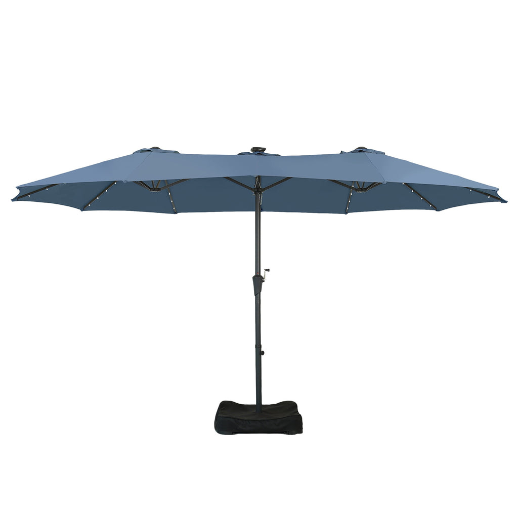 Ainfox 15ft Large Patio Umbrella with Solar Lights, Double-Sided Outdoor Rectangle Table Umbrellas with Sand Bag Base，Beige