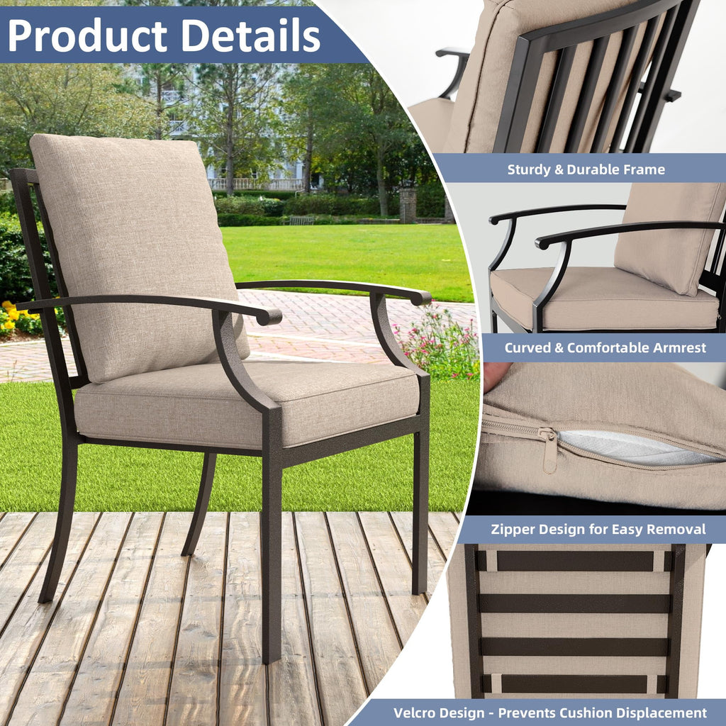 ALAULM 10 Piece Patio Dining Set w/14FT Umbrella, Metal Outdoor Furniture Set w/Rectangular table, 6 Fixed Chairs and 2 swivel rocking chairs for Patio, Backyard, Garden, Poolside（Grey）