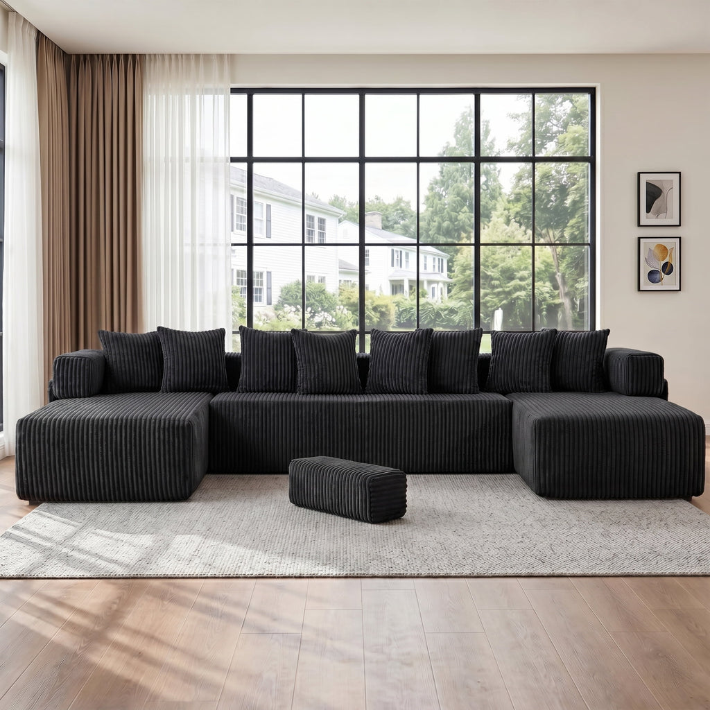SOULART 138.5 U Shaped Sectional Couch,Gray Cloud Boneless Sofa For Living Room,Plush Corduroy Couches With Deep Seat Chaise Lounge,No Assembly Required