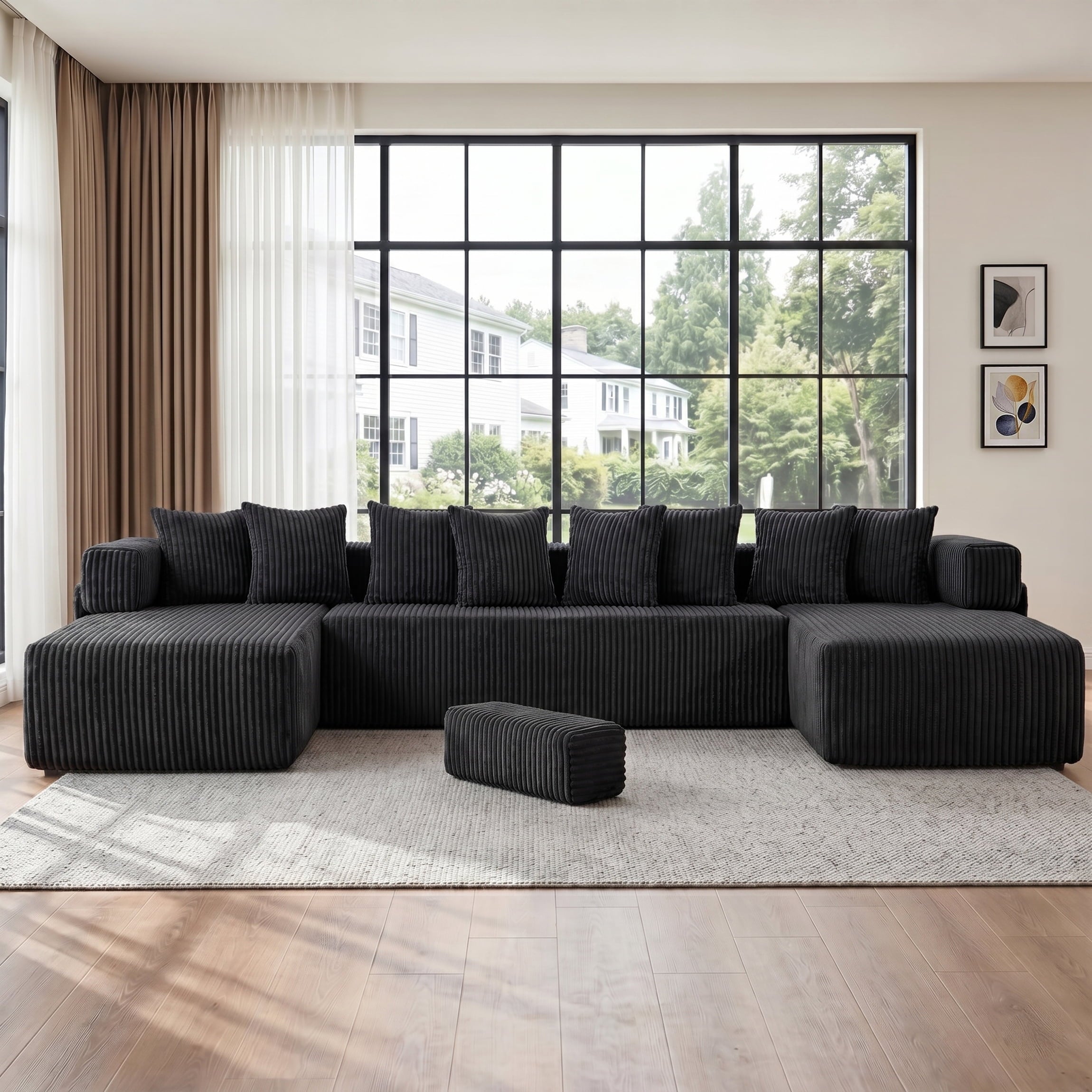 SOULART 138.5 U Shaped Sectional Couch,Gray Cloud Boneless Sofa For Living Room,Plush Corduroy Couches With Deep Seat Chaise Lounge,No Assembly Required