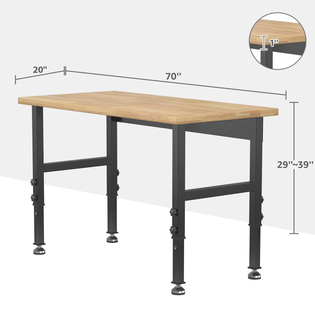60 Adjustable Workbench,Heavy-Duty Work Table,3000 LBS Load Capacity Hardwood Workstation Outlets with Power strips and Wheels,for Workshop, Garage