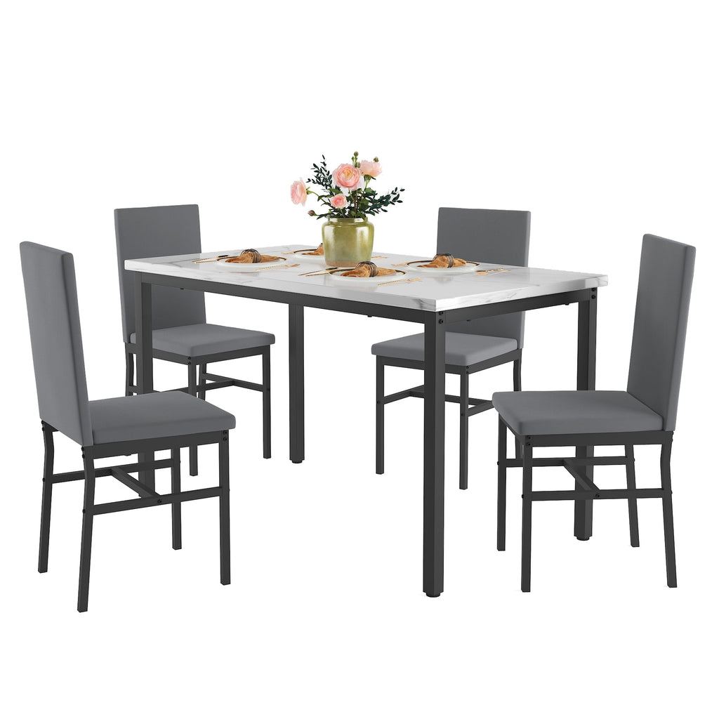 SYNGAR 5 Piece Dining Set, Modern Dining Table and Chairs Set for 4, Kitchen Dining Table Set with Faux Marble Tabletop & 4 Upholstered Chairs, for Small Space, Breakfast Nook, D9224