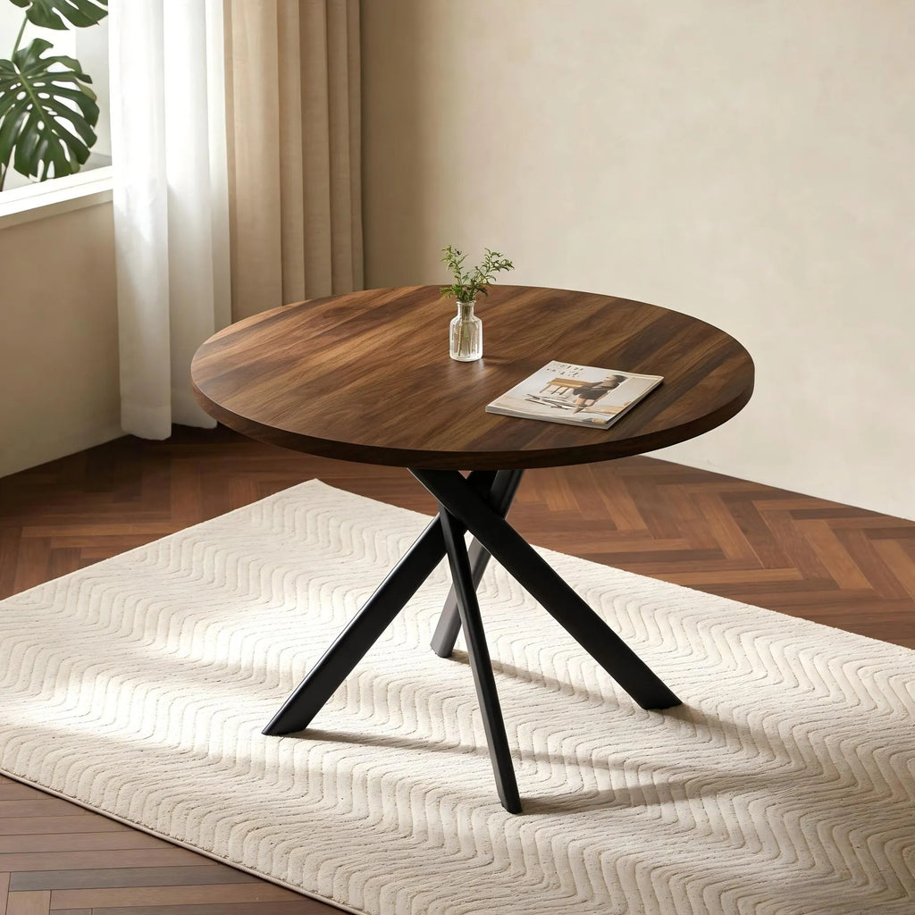 43.5 Round Dining Table for 4, Space Saving Kitchen Table with Metal Legs, Mid Century Modern Dining Table for Dining Living Room Apartment Small Space