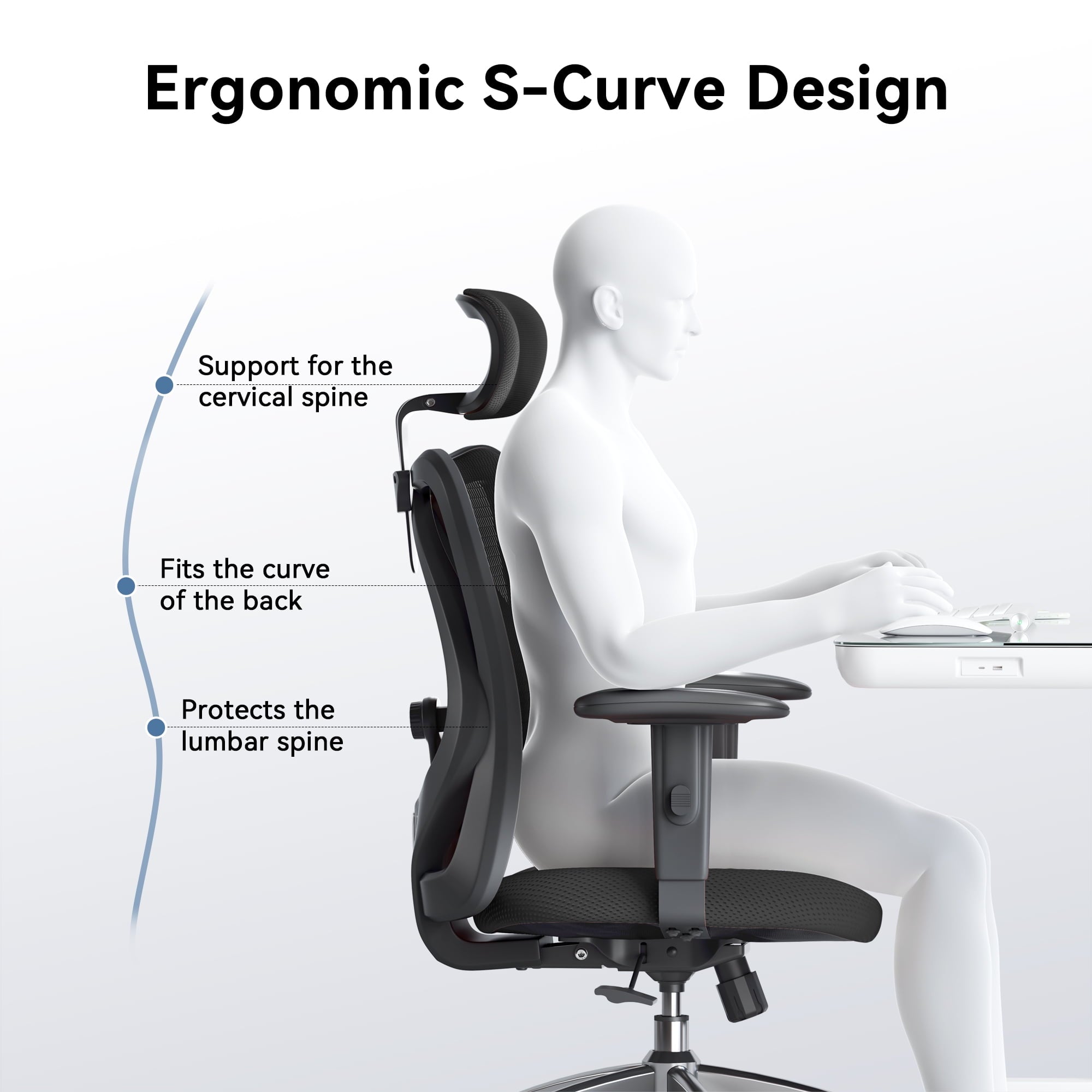 Sihoo M18 Mesh Ergonomic Office Chair with Adjustable Lumbar Support, High Back, Black