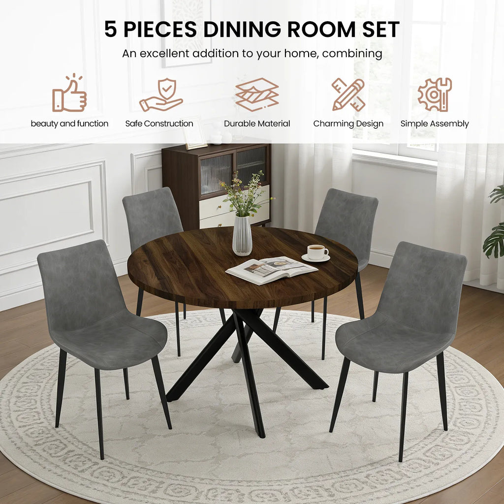 43.5 Round Dining Table for 4, Space Saving Kitchen Table with Metal Legs, Mid Century Modern Dining Table for Dining Living Room Apartment Small Space