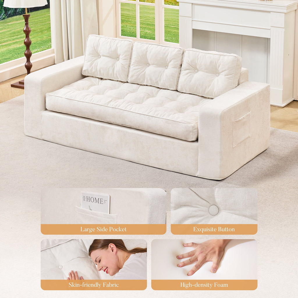 Hobestluk 3-Seater Sofa Boneless Couch with Tufted Button Design 2 in 1 Comfy Cloud Couch Oversized Sofa for Living Room Bedroom Apartment or Office (Grey, 3 Seater)