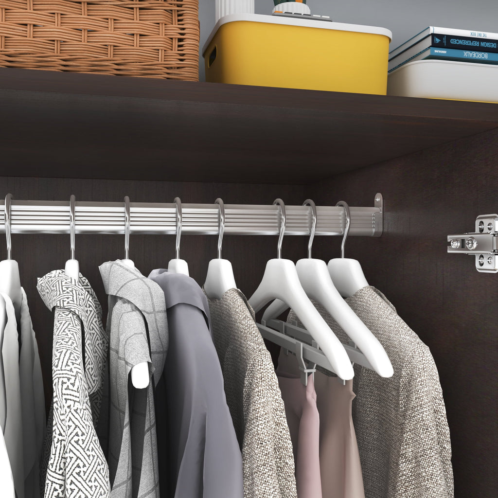 Blotout 70 Armoire Wardrobe Closet with Mirror, LED Wardrobe Armoire with 2 Drawers, 3 Door Wood Armoire Storage with Hanging Rods and Multi-Layer Shelves