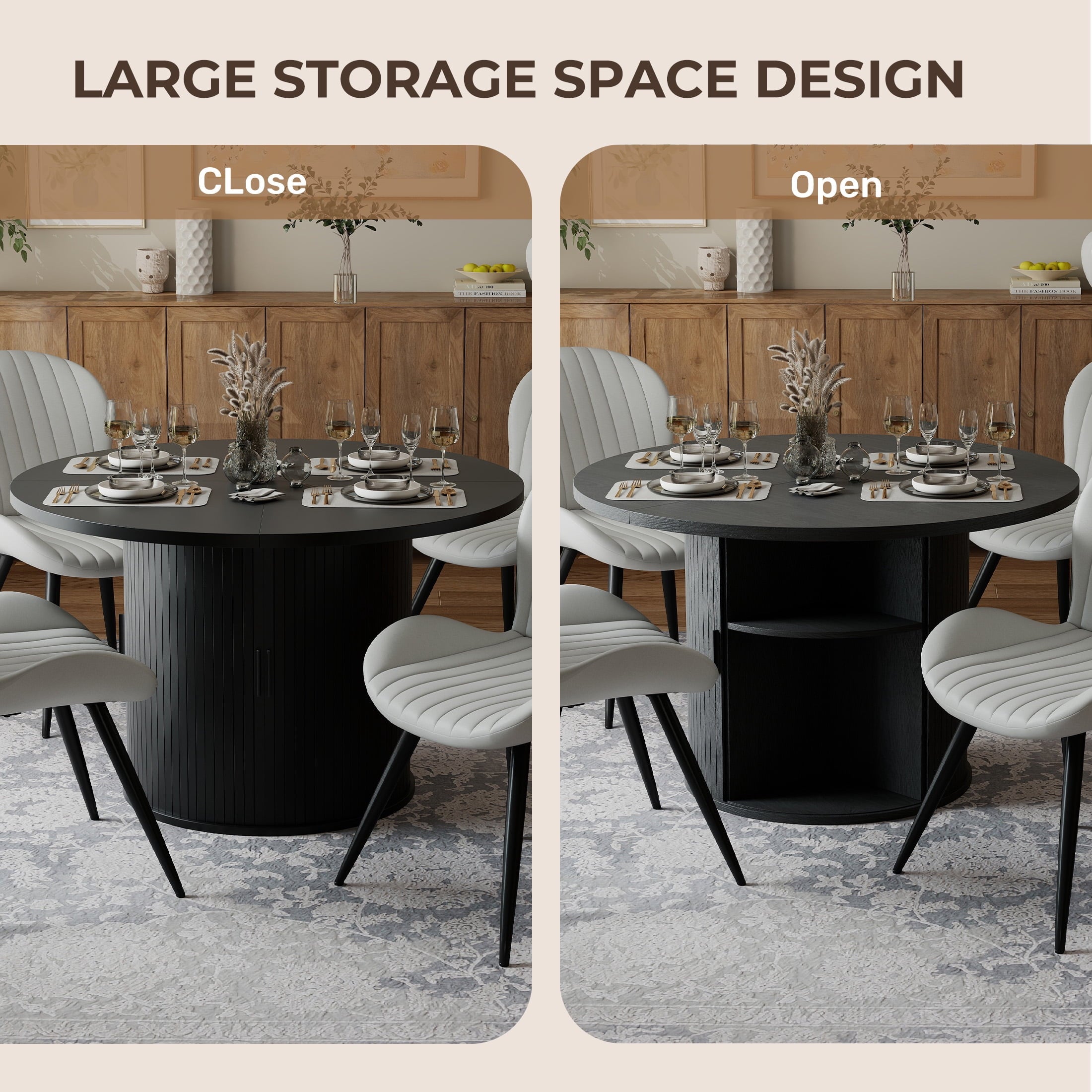 Hawsaiy 3-Piece Dining Table Set for 2, 31.5 Round Dining Table Set with 2 Upholstered Dining Chairs, Modern Farmhouse Table Set for Dining Room (Black+Black)