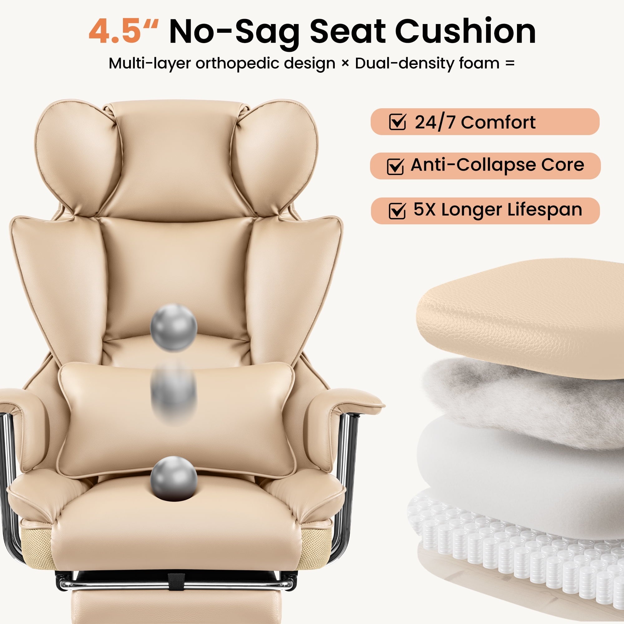 Primy High Back Office Chair, Big and Tall PU Leather Executive Chair with Footrest – Ergonomic Reclining Computer Desk Chair, High-Density Foam, Heavy Duty Swivel Rolling Chair, Black
