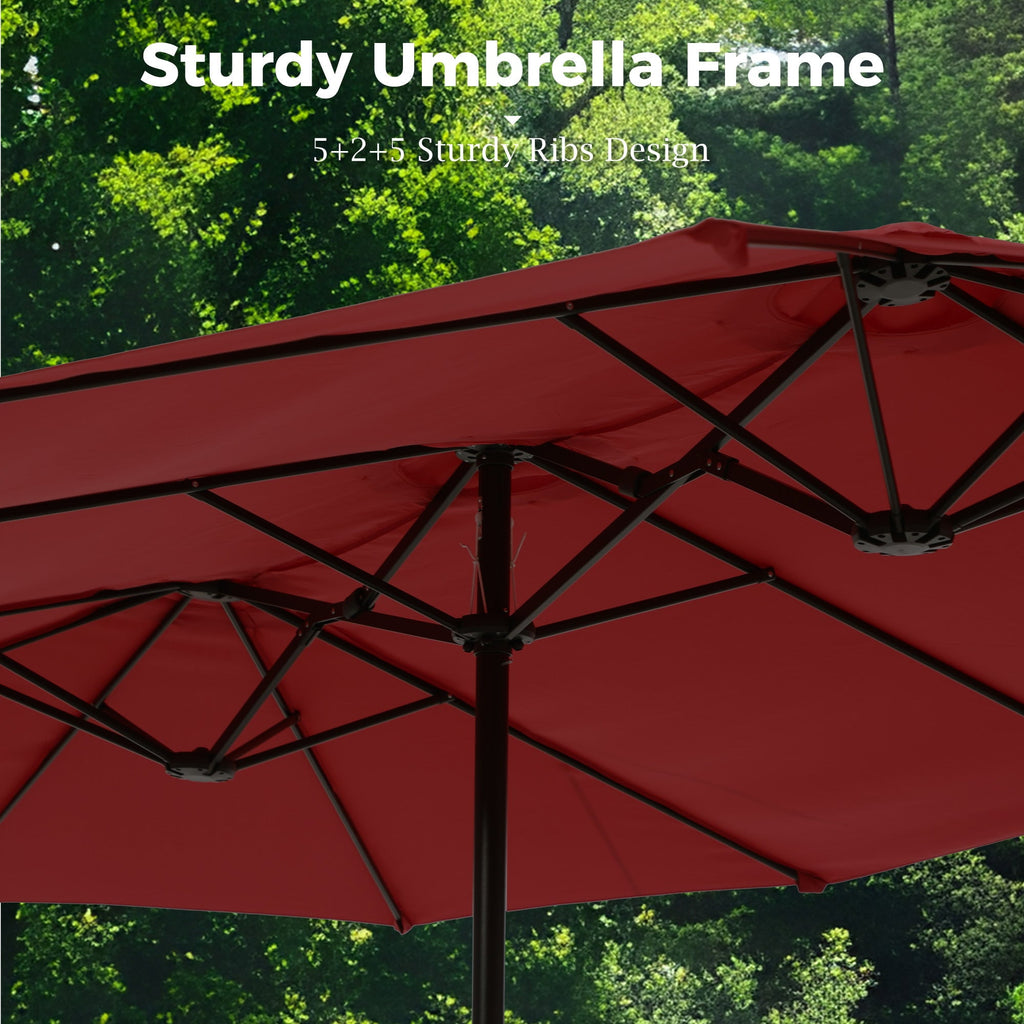 Alpha Joy 15ft Outdoor Patio Umbrella Extra-Large Double-Sided Garden Umbrella with Crank Handle and Base - Ivory