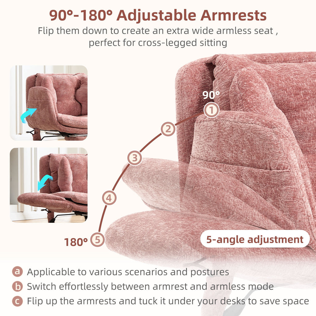Hforesty Cross Legged Office Chair, Inflatable Flip-up Back & Wide Seat, 5-Position Armrests & Footrest, Ergonomic Task Chair for Home Office, Gray