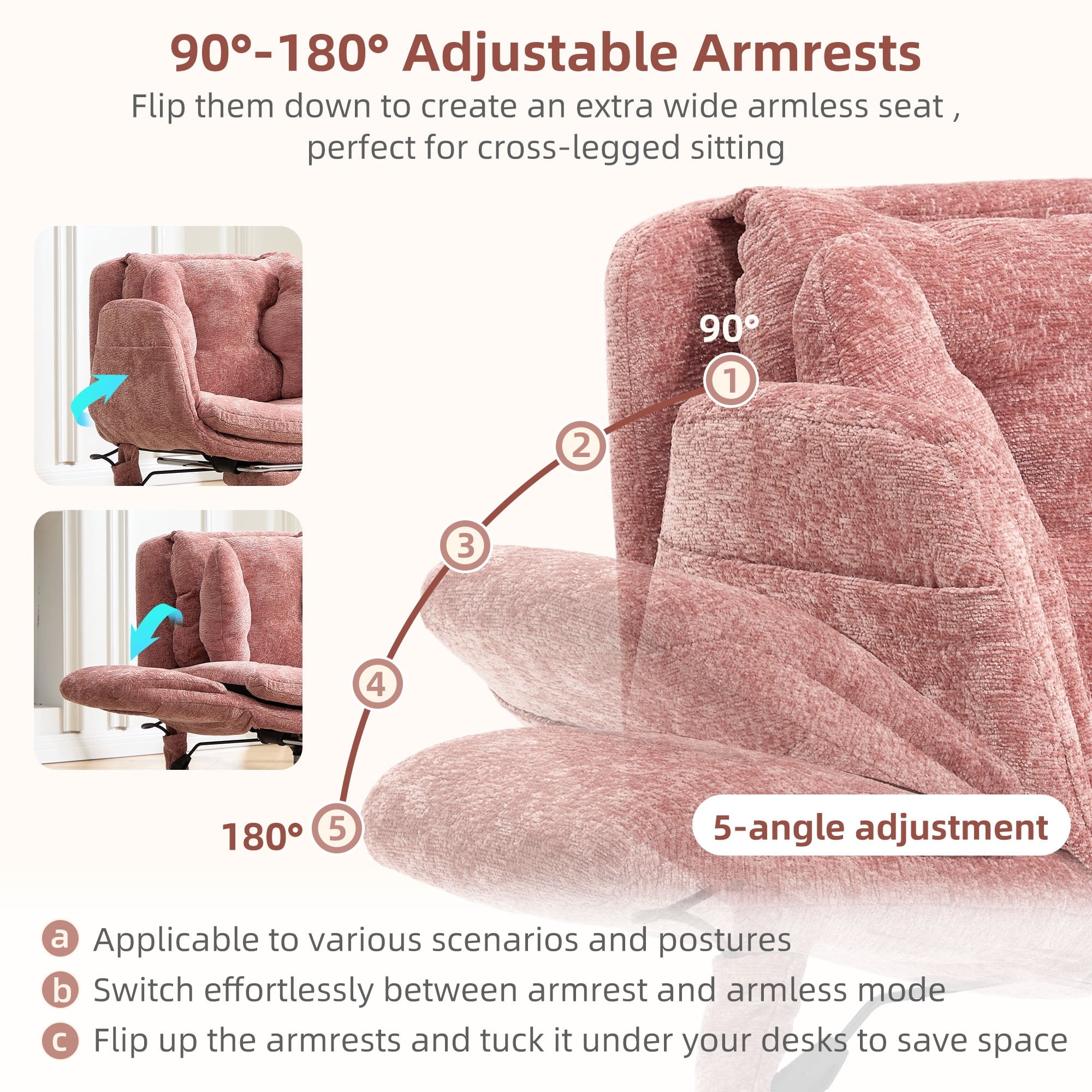 Hforesty Cross Legged Office Chair, Inflatable Flip-up Back & Wide Seat, 5-Position Armrests & Footrest, Ergonomic Task Chair for Home Office, Gray
